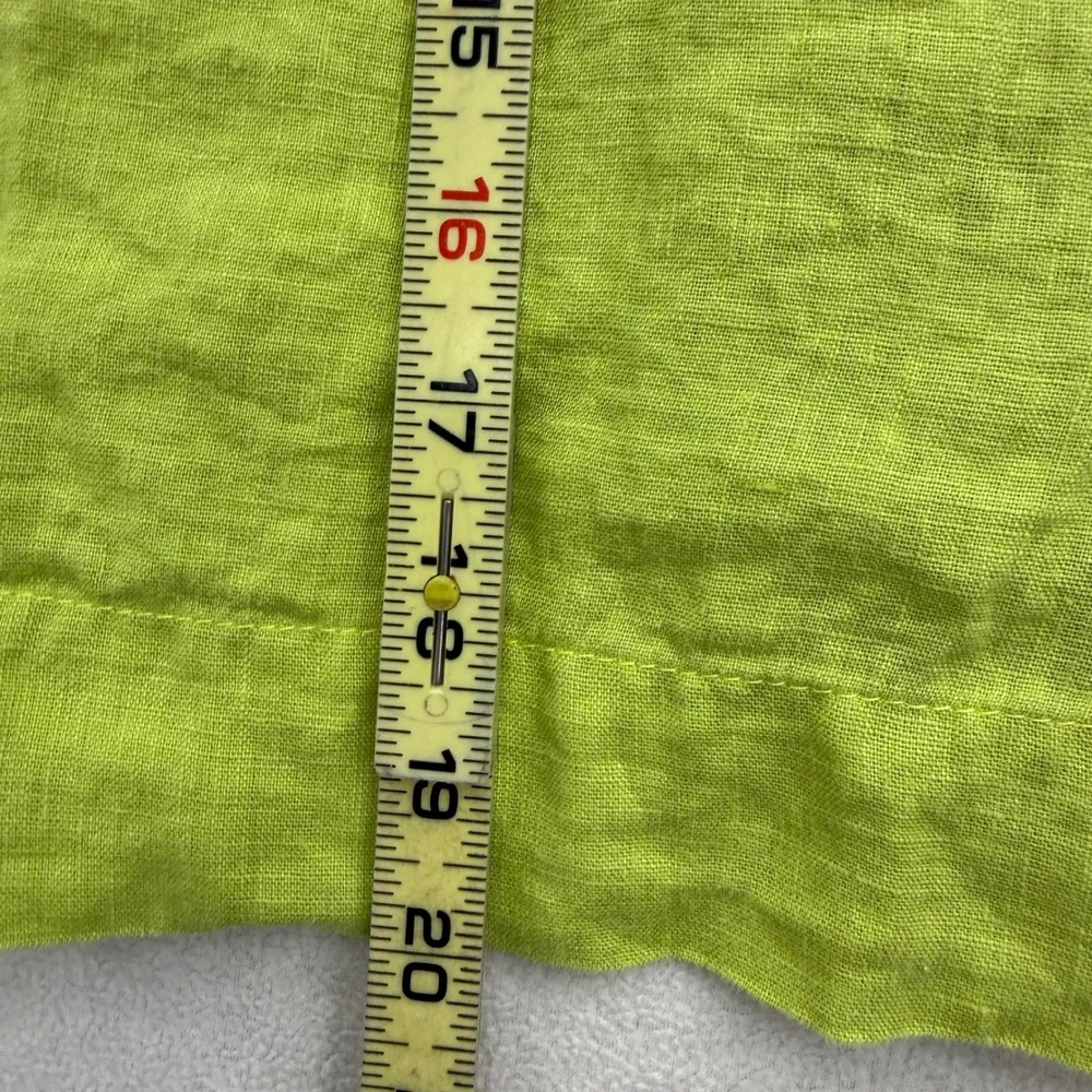 FLAX Womens Size L Large 100% Linen V-Neck Button Front Blouse Lime Green - Picture 7 of 7
